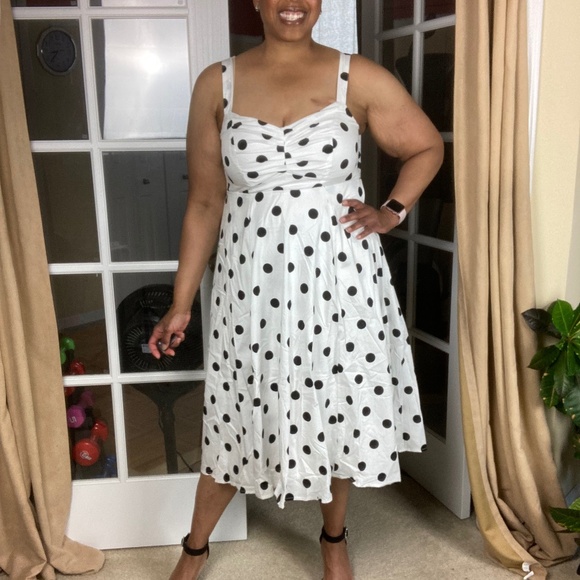 TORRID NWT Midi Poplin Fit&Flare Dress White w/ Black Polka Dots, Size 1… - Picture 1 of 16
